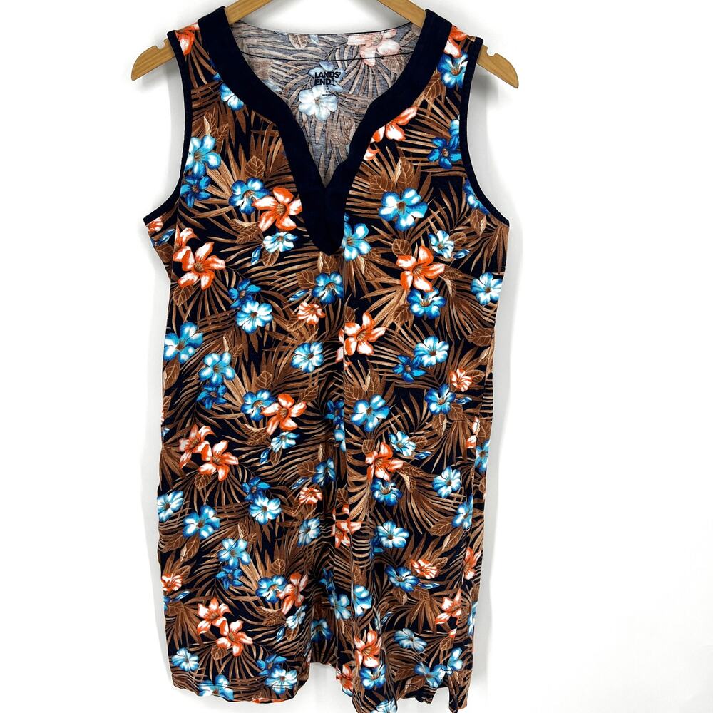 Lands End Womens Cotton Sleeveless Sundress Floral Tropical Print Sz M Preowned